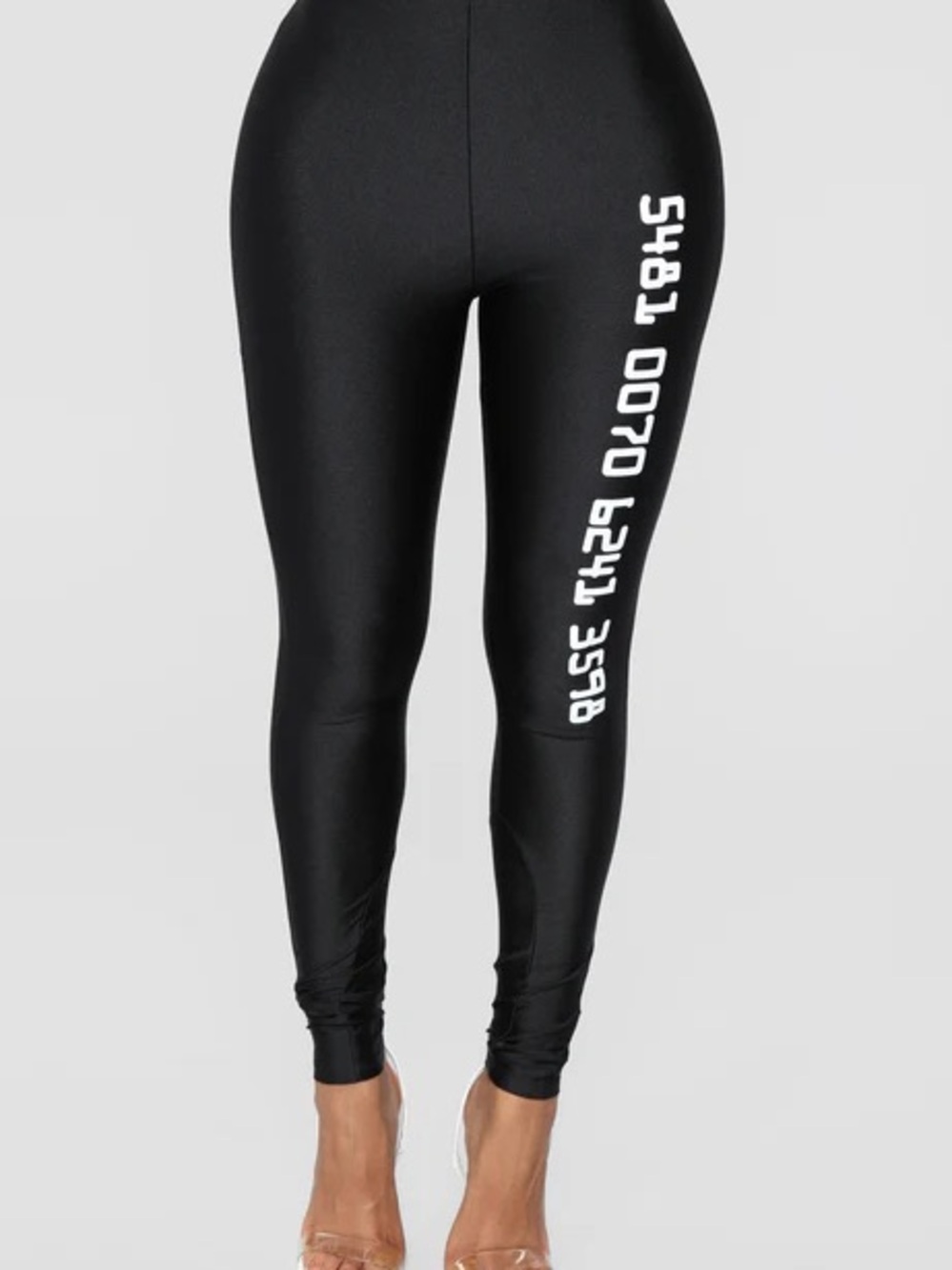 Fashion Nova Black Leggings with White Side Graphic